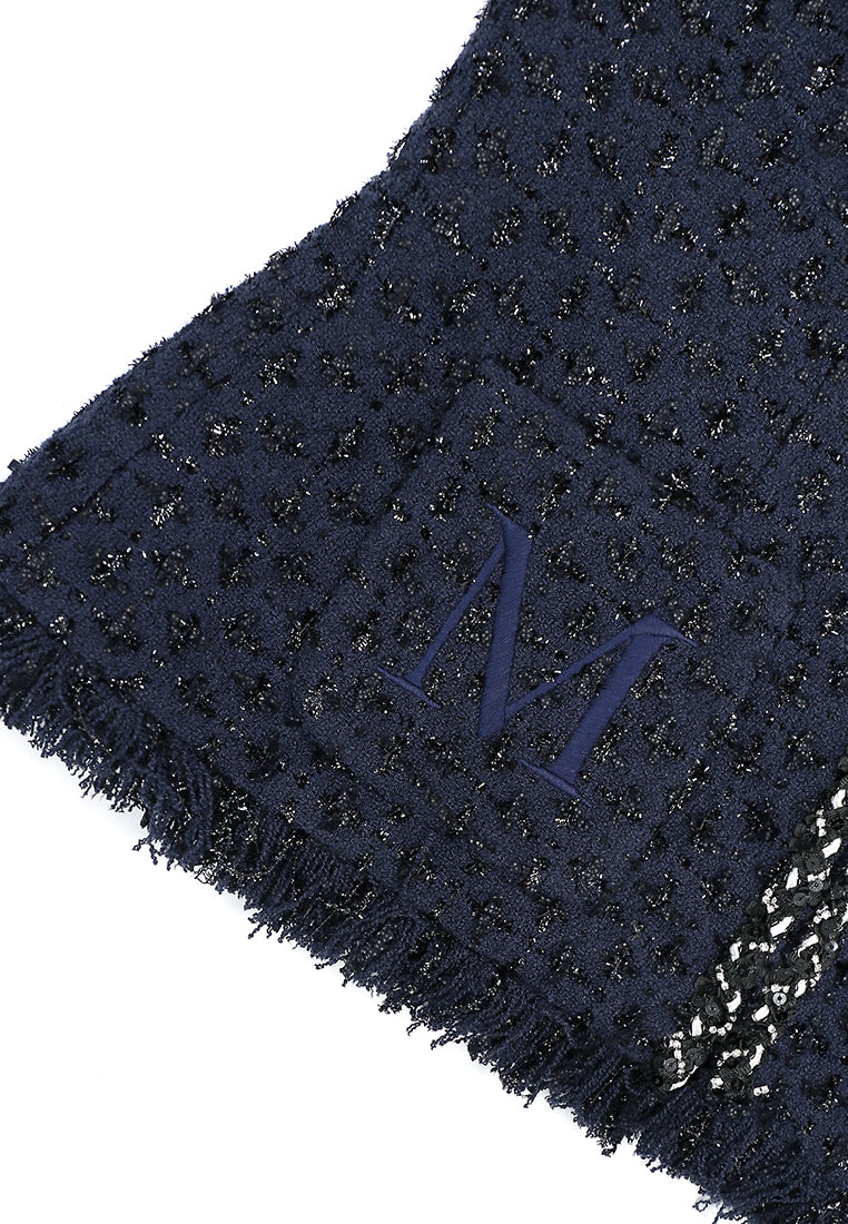 Bleu Tweed Tresse Frangée Jacket