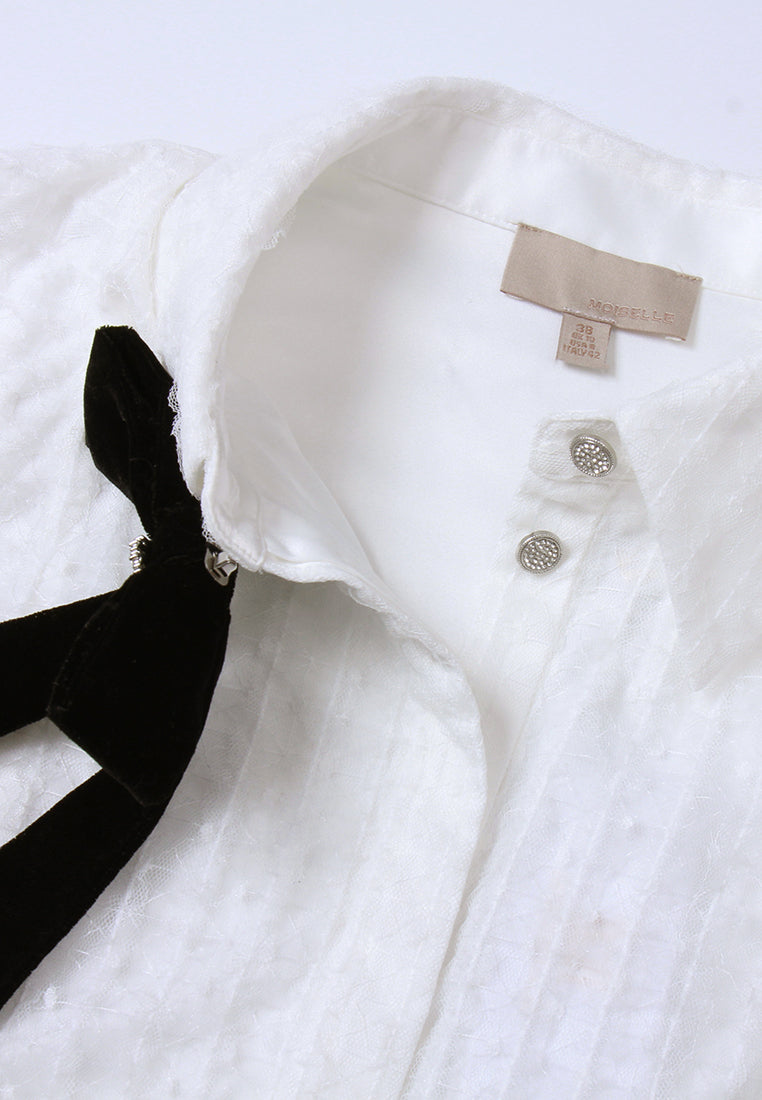 Bow-Detail Crystal Mesh Shirt