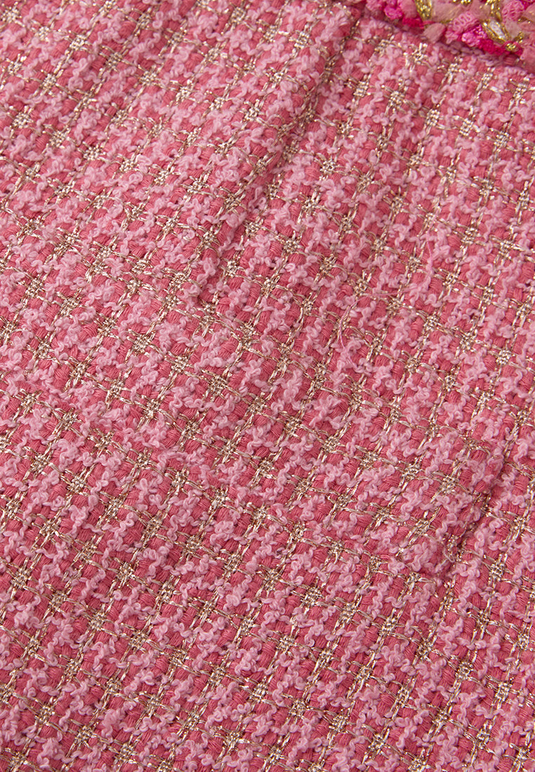 Frayed-trim Lurex-detail Tweed Midi skirt