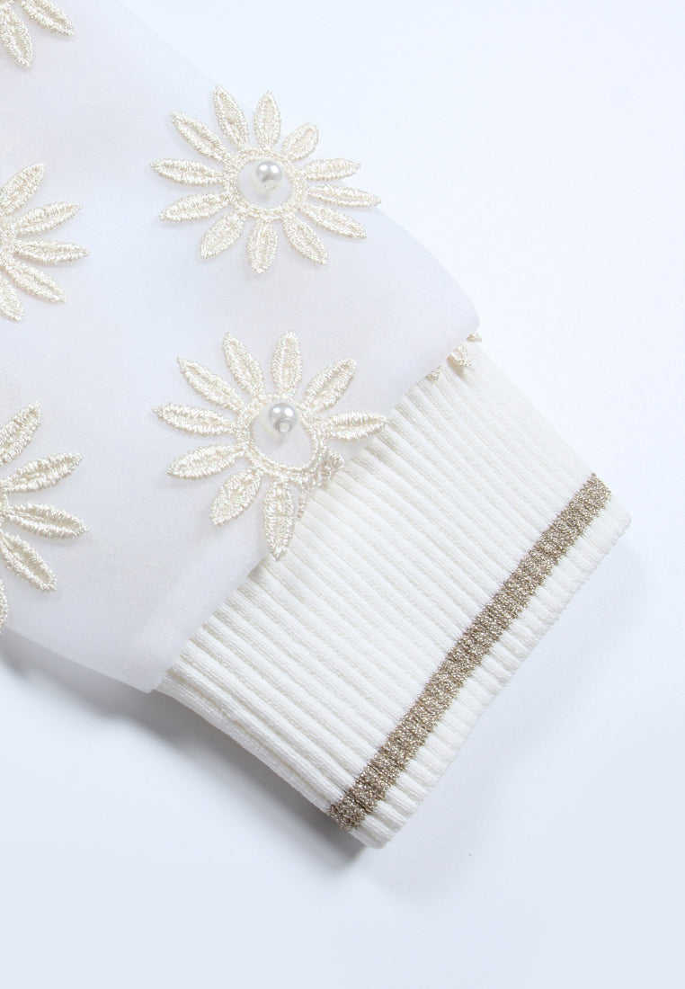 Ivory Daisy Sheer Pearl Bomber Jacket