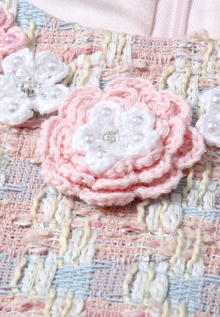 Éclat Fleurie Robe en Tweed Pastel