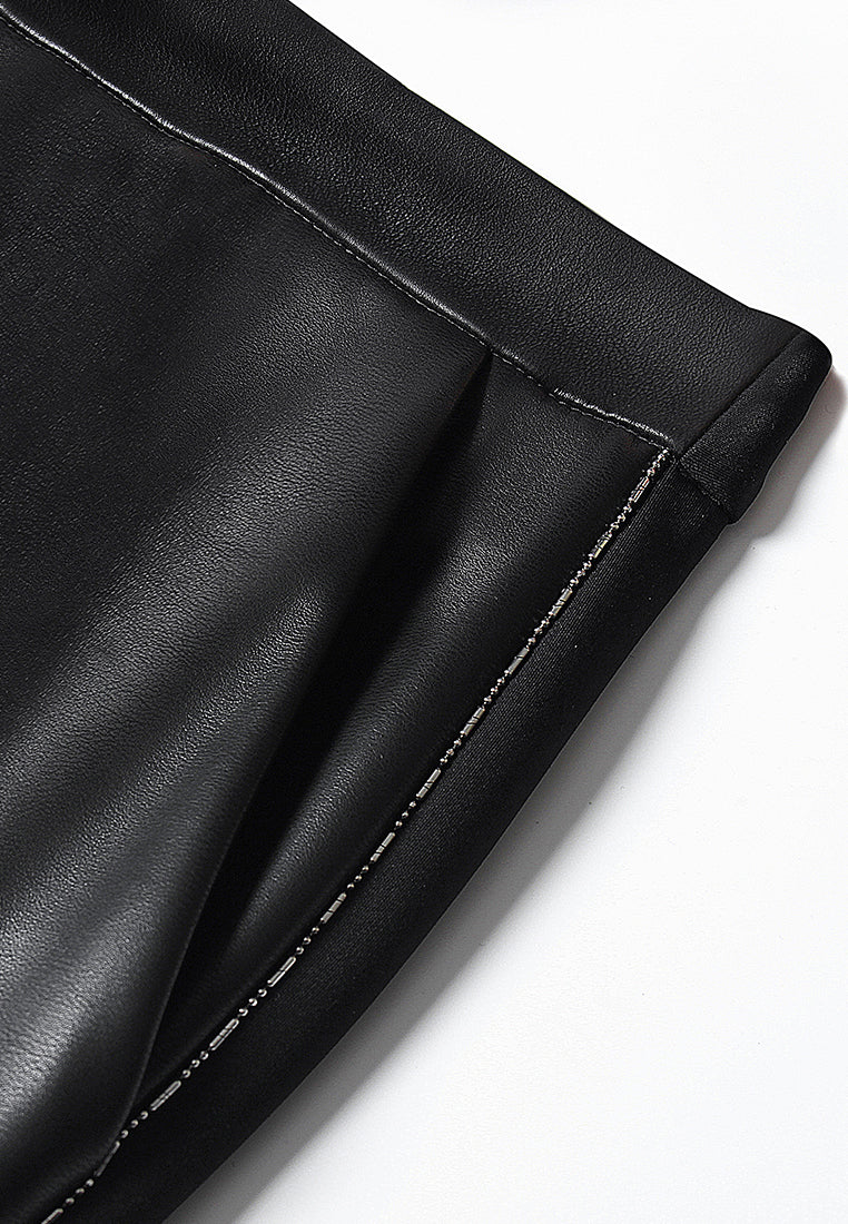 Noir Lustré Straight-Leg Pants