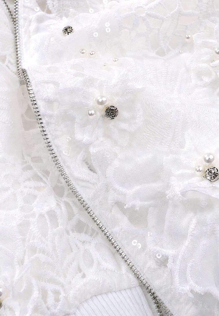 White Dentelle Perlé Charme Jacket