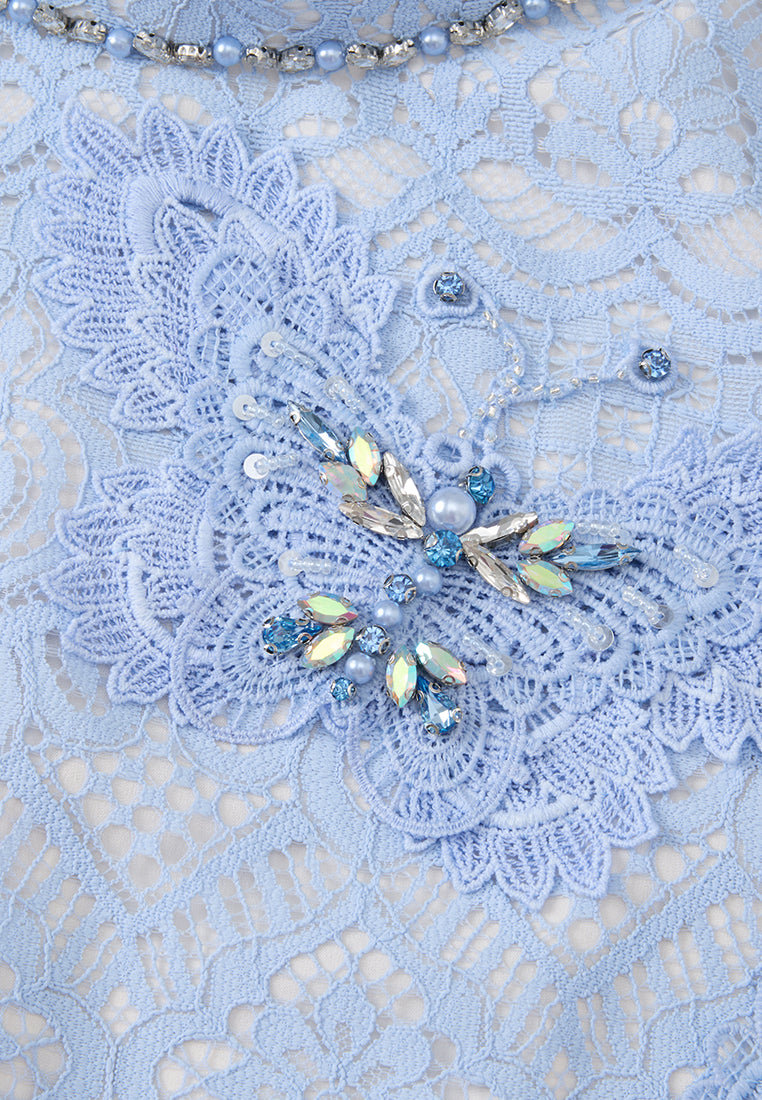 Embellished Butterfly Appliqué Lace Shirt