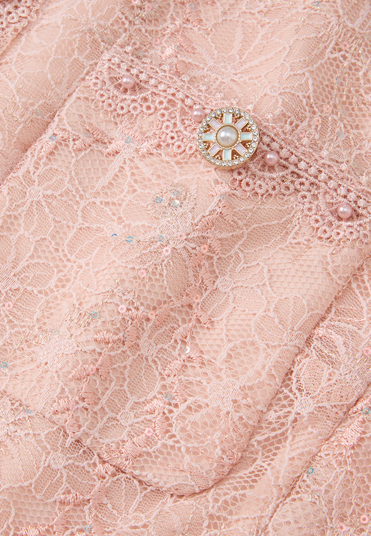 Embellished Enamel-button Lace Top