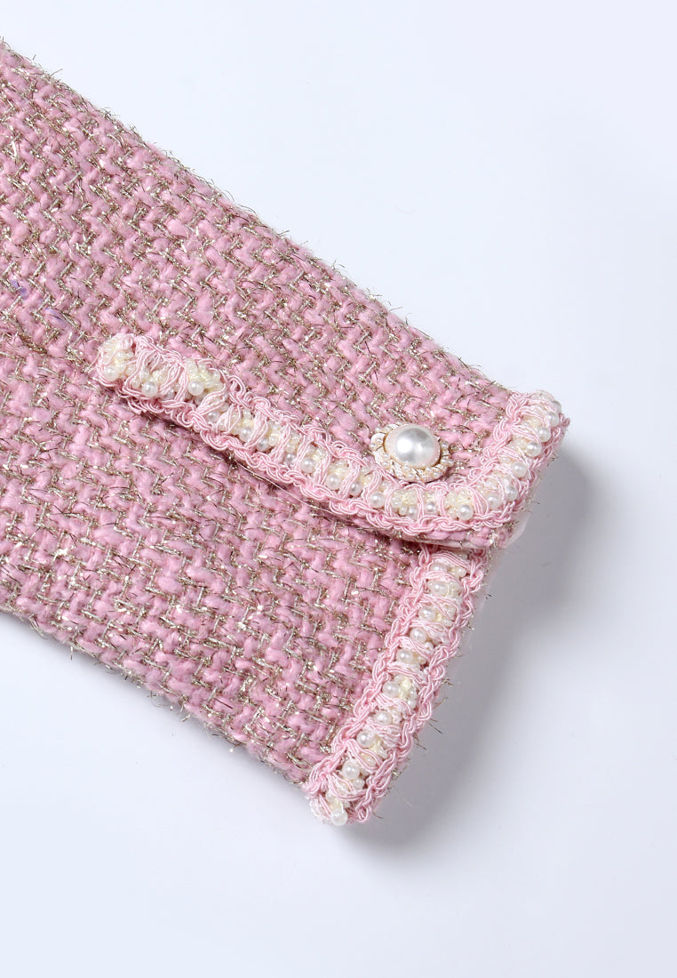 Pink Tweed Jacket with Pearl Buttons