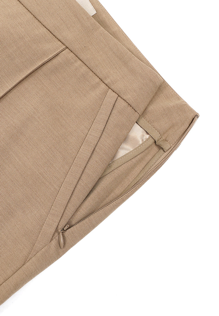 Beige Crêpe Plissé Trousers