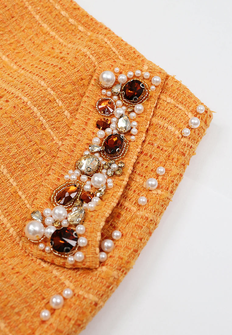 Orange Tweed Bijou Flap Skirt