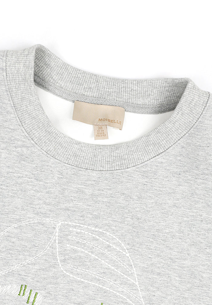 Gris Mélange Visage Brodé Sweatshirt