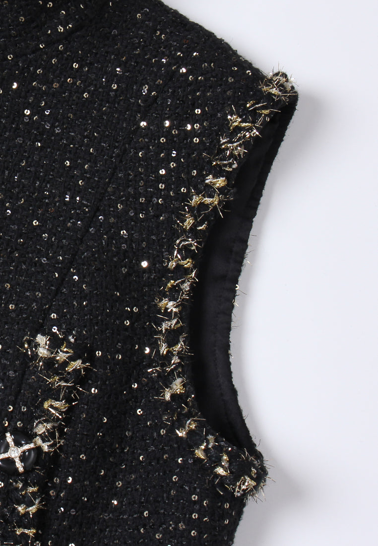 Frayed Lurex-trim Sleeveless Coat