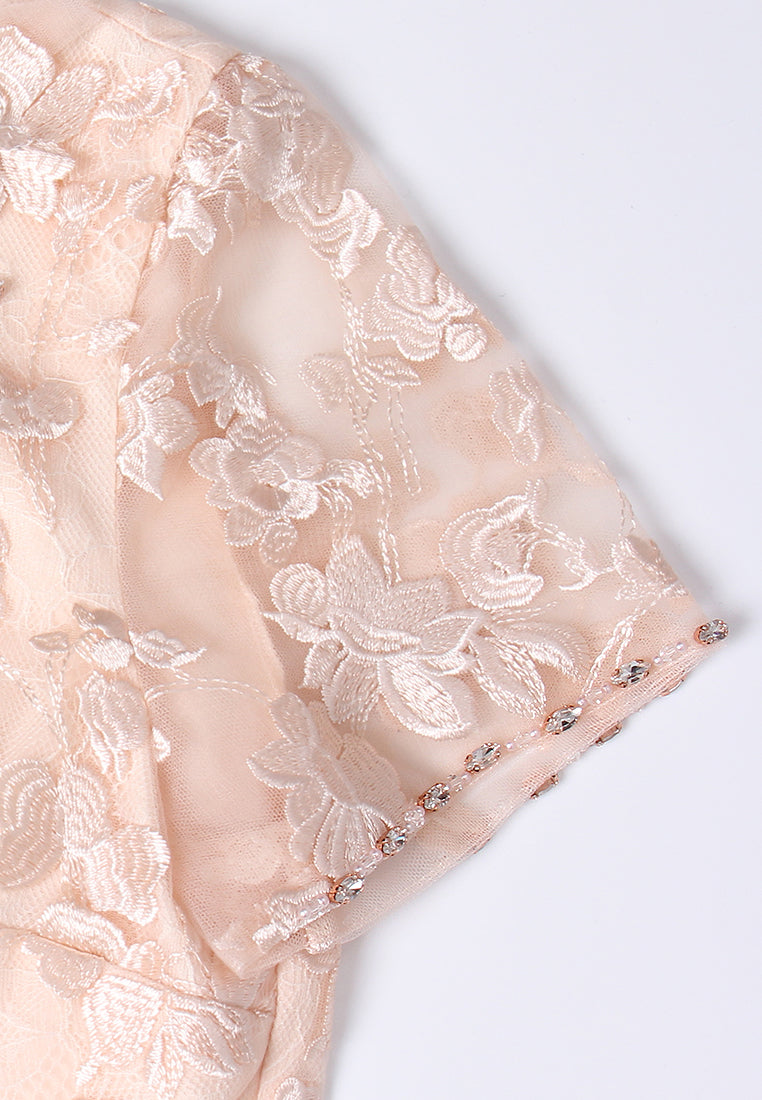 Crystal-trim Appliqué Lace Dress