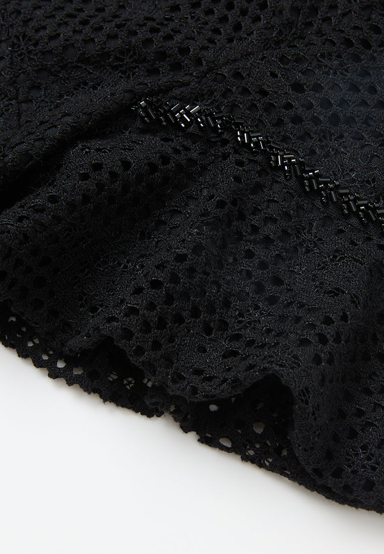 Ruffle-detail Embellished-trim Panelled Mesh Dress