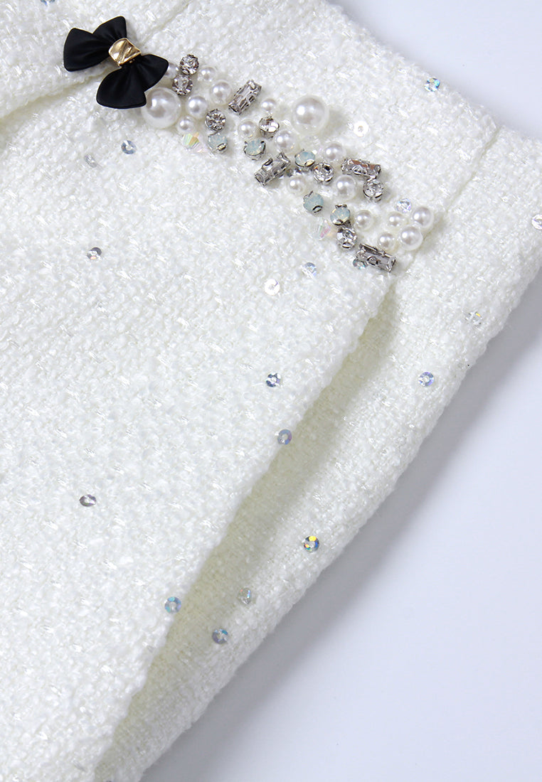 Sequin-Embellished Tweed Straight-Leg Trousers