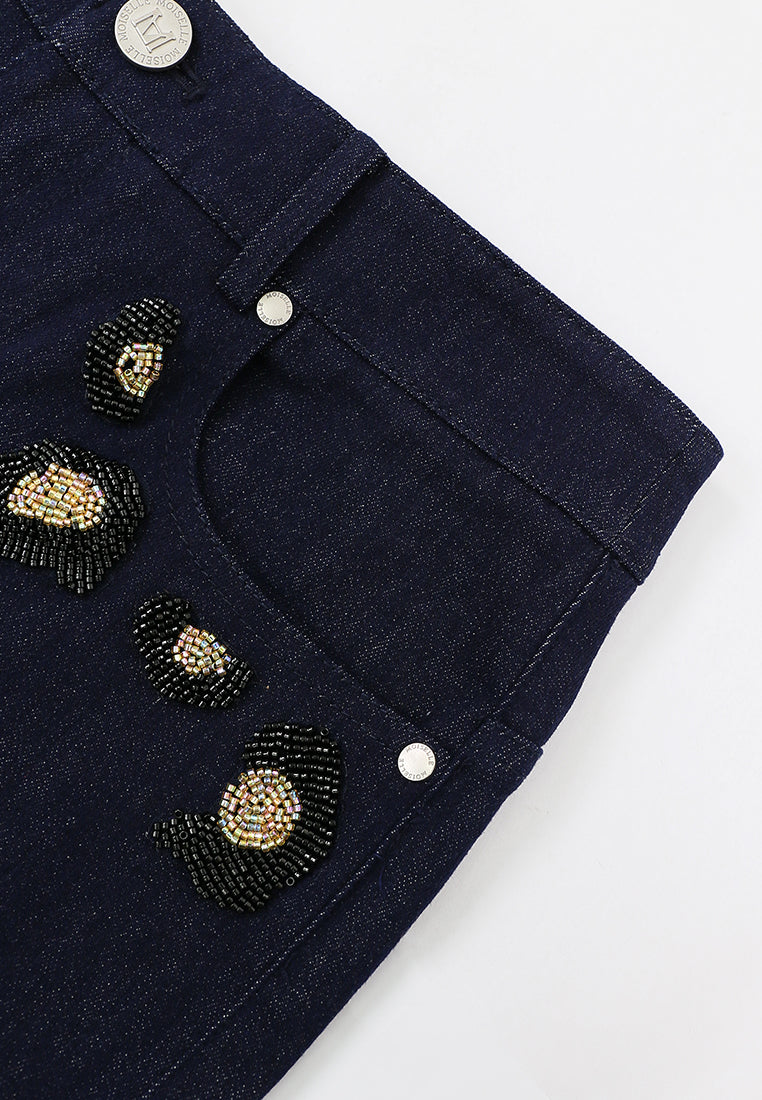 Bleu Denim Sequins Doré Jeans