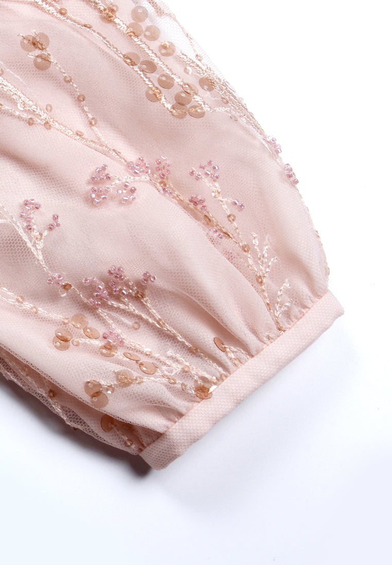 Blush Elegance Embroidered Long Dress