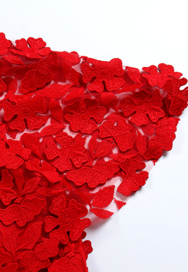 Scarlet Bloom Appliqué Dress