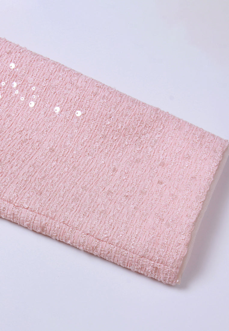 Appliqué V-neck Sequin Tweed Dress