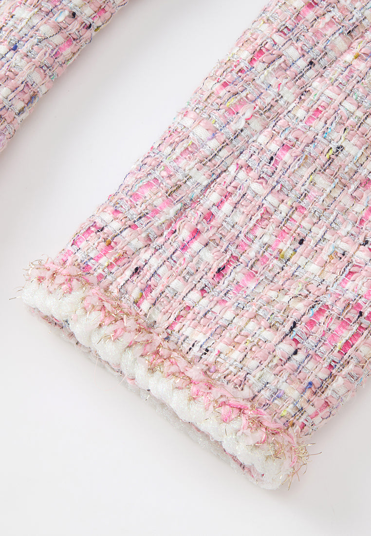 Notched Lapel Mixed Tweed Contrasting-trim Cropped Jacket