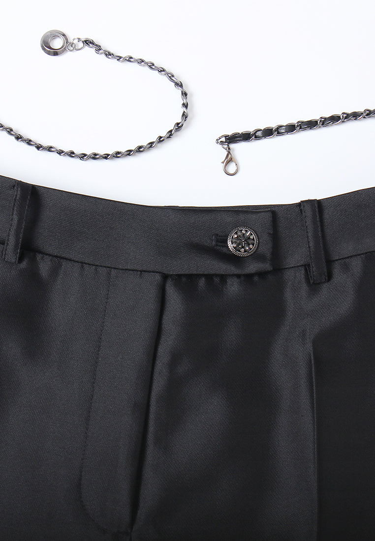 Chain Belt Pleated Cropped Trousers