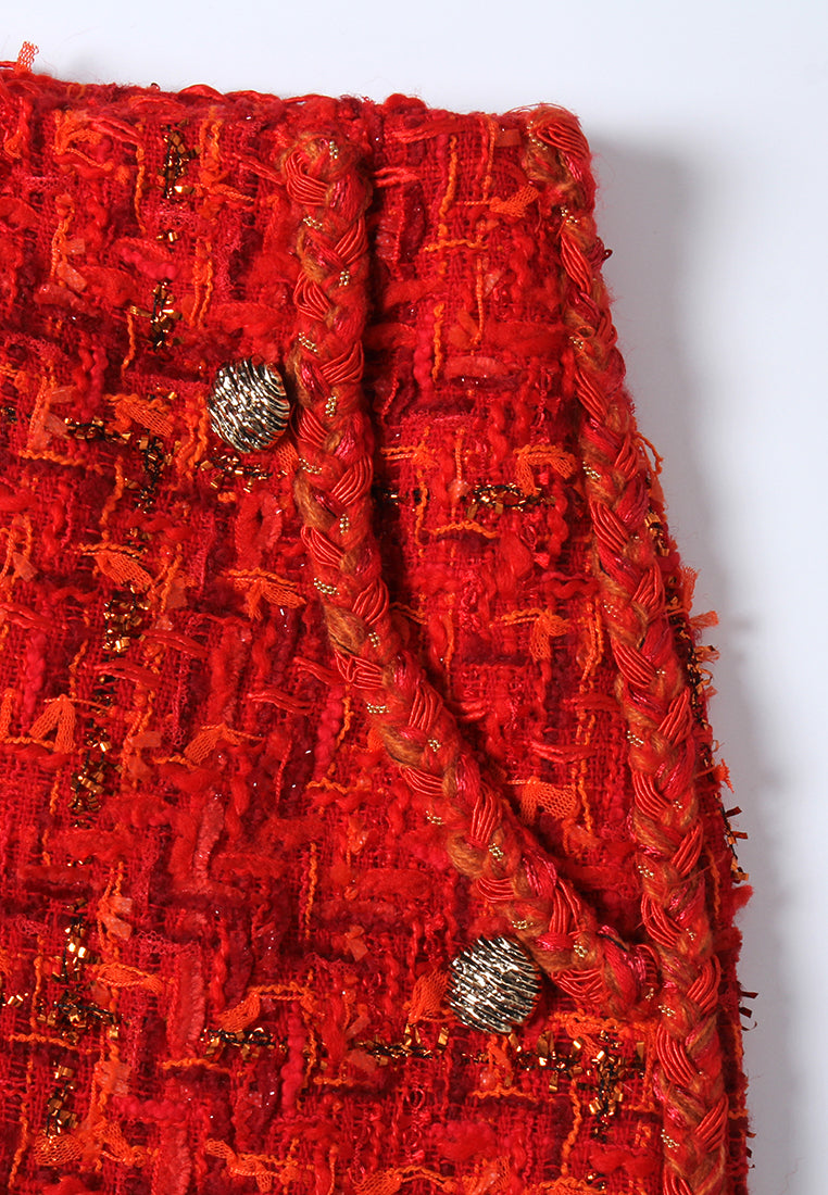 Rouge Éclat Buttoned Tweed Skirt