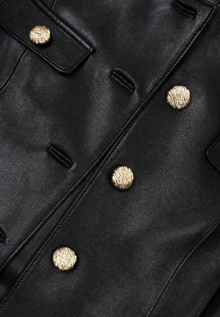 Noir Cuir Bouton Doré Jacket