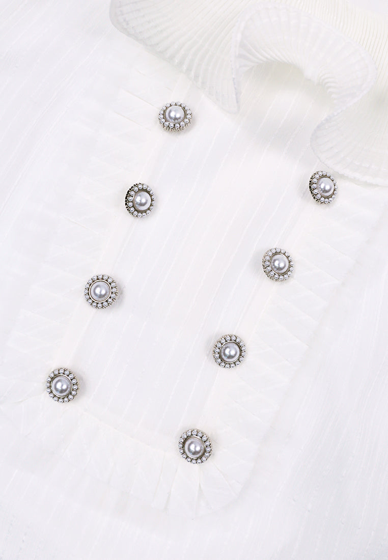 Blanc Plissé Élégance Blouse