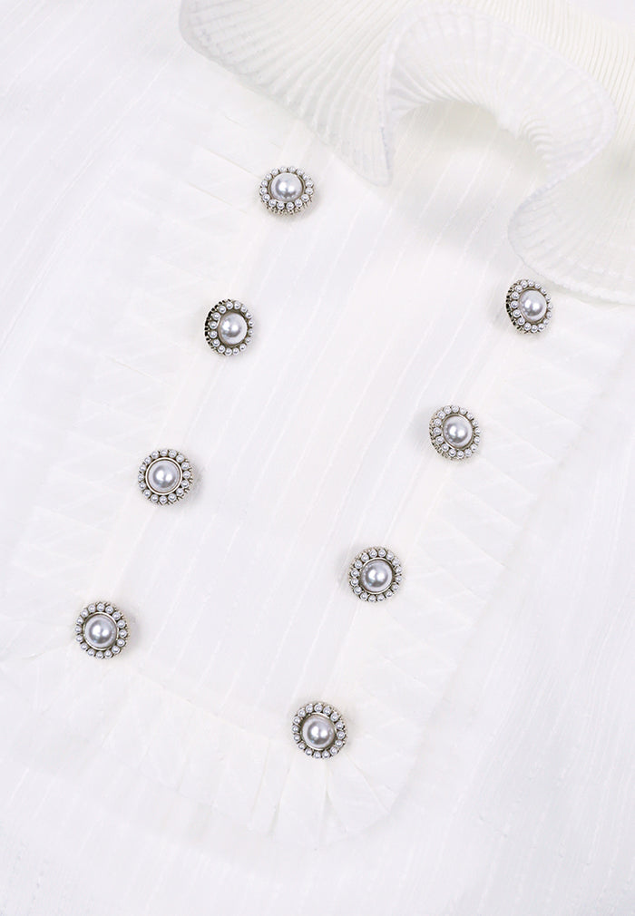 Blanc Plissé Élégance Blouse
