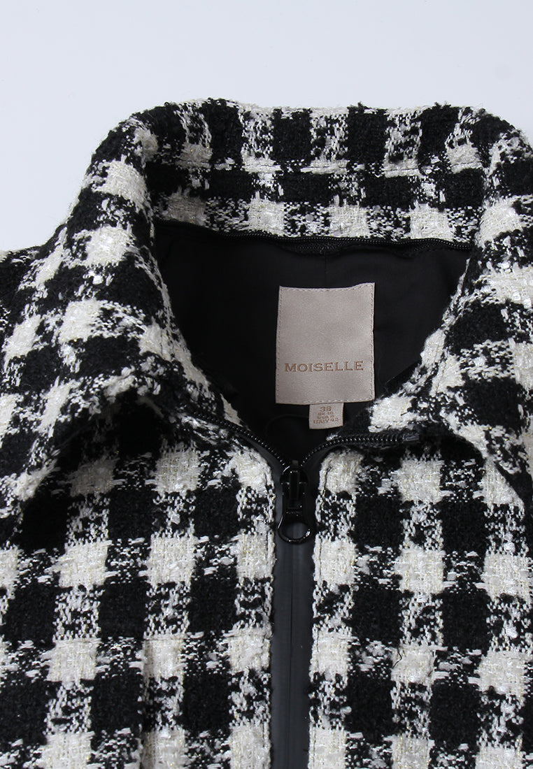 Houndstooth Zip-Front Tailored Coat