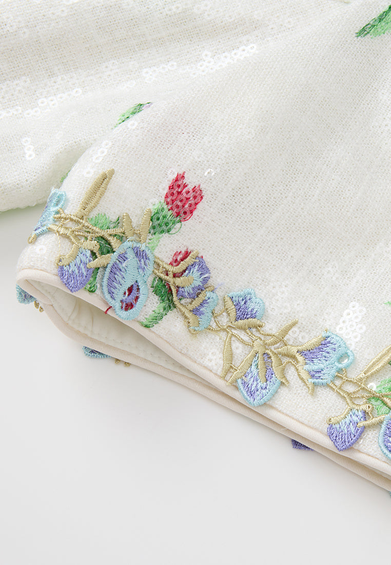 Appliqué-detail Embroidered Sequined Cheongsam