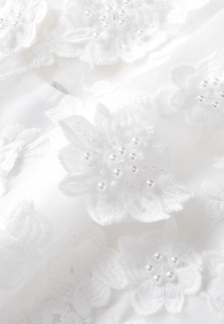 Floral-appliqué Beaded-detail Embroidered Mesh Dress