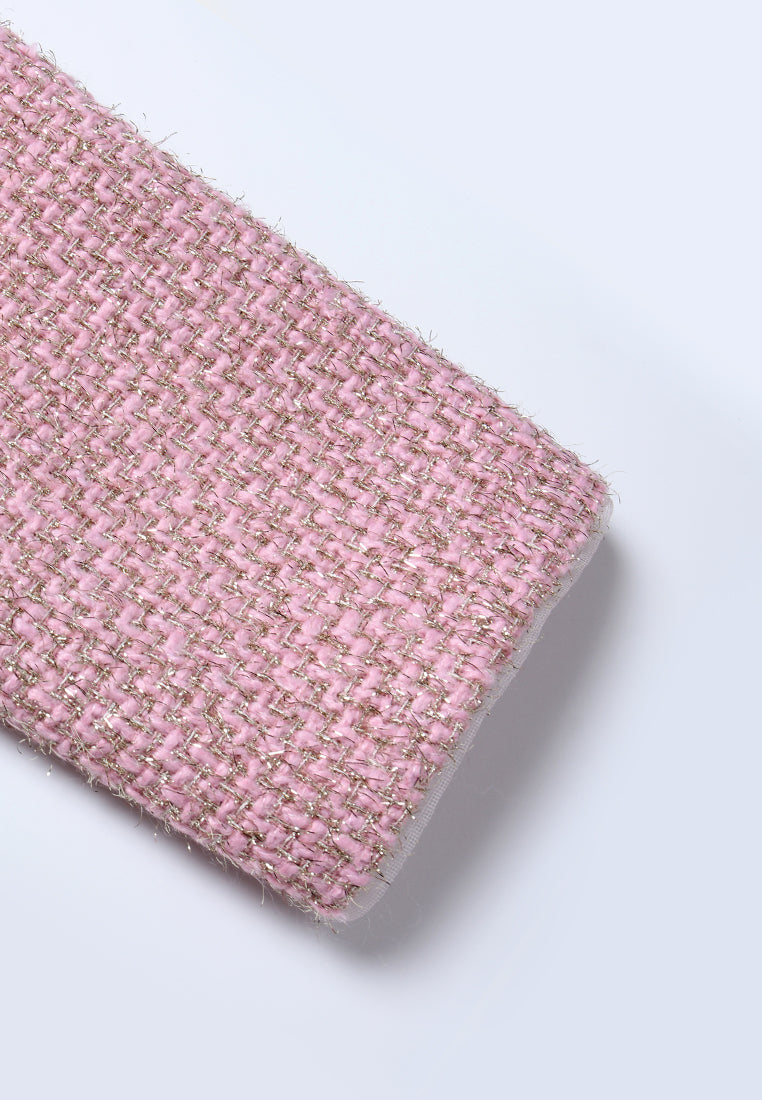 Pink Tweed Dress with Fringe Trim