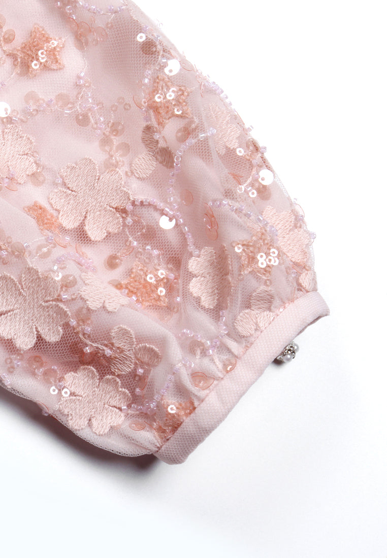 Blush Elegance Embroidered Midi Dress