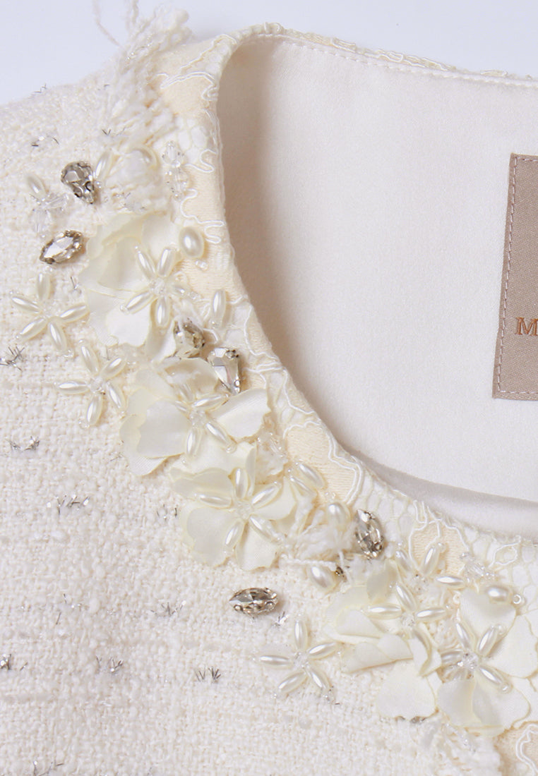 Crystal-Embellished Lace-Trim Tweed Jacket