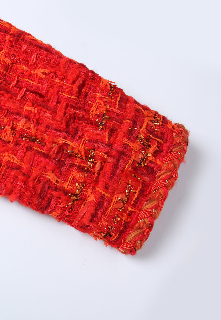 Crimson Flare Zip Tweed Jacket