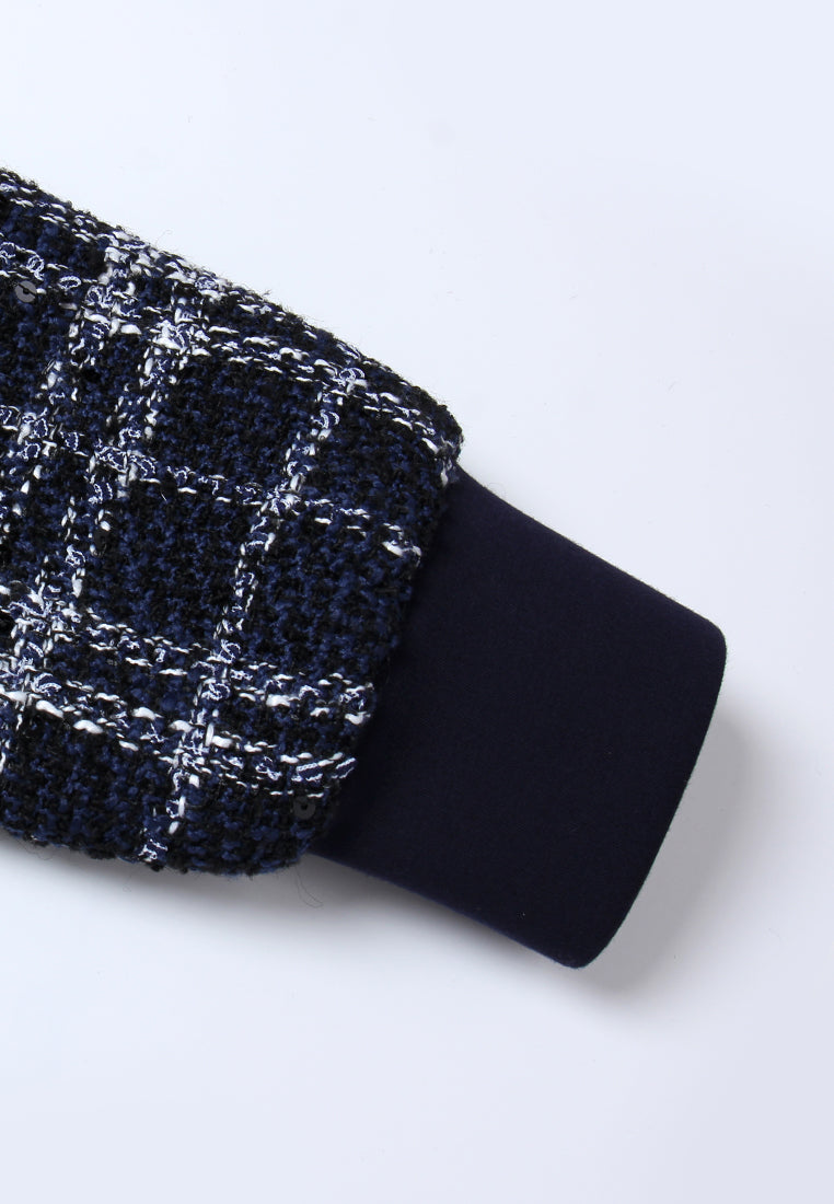 Pearl Embellished Plaid Hooded Jacket