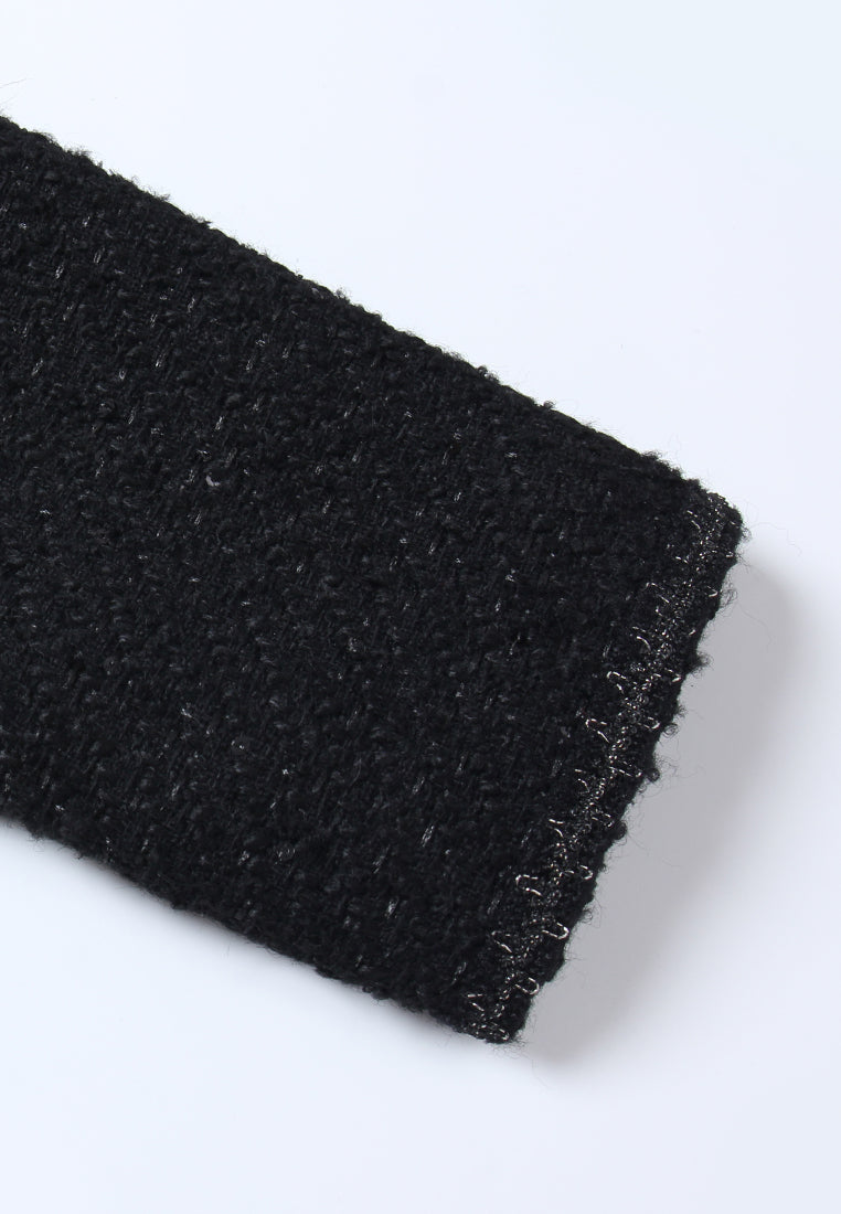 Contrast Collar Button Tweed Dress