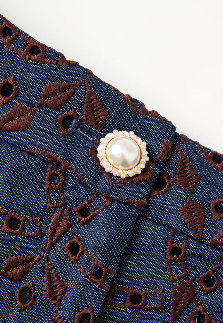 Contrast Embroidered Monogram Flared Trousers