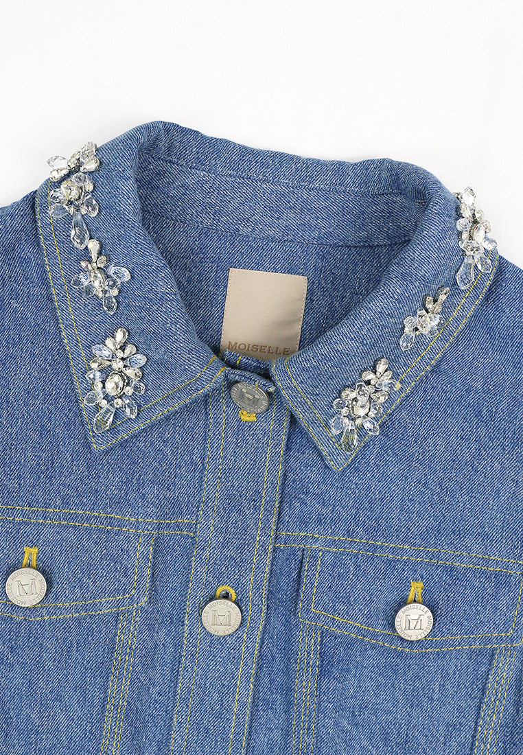 Bleu Denim Cristal Fleur Jacket