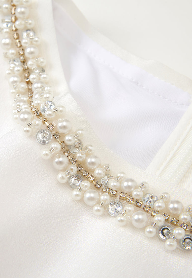 Round-neck Embellished-trim Chiffon Top