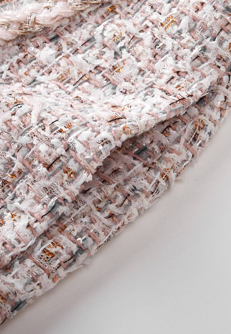 Asymmetric Mixed Tweed Embellished-button