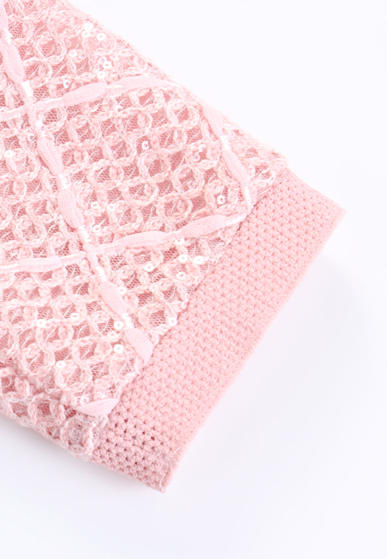 Rosé Checkered Orné Cardigan