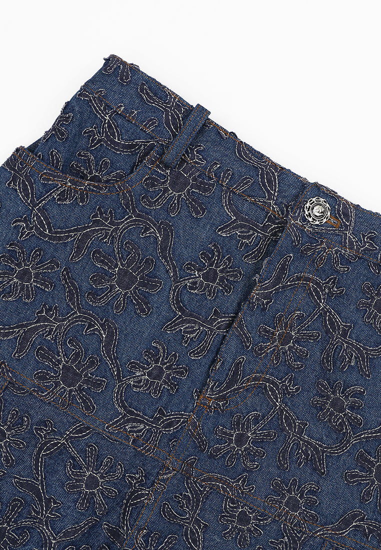 Bleu Dentelle Denim Skirt