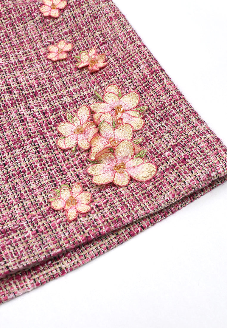 Rosé Jardin Floral Tweed Wrap Skirt