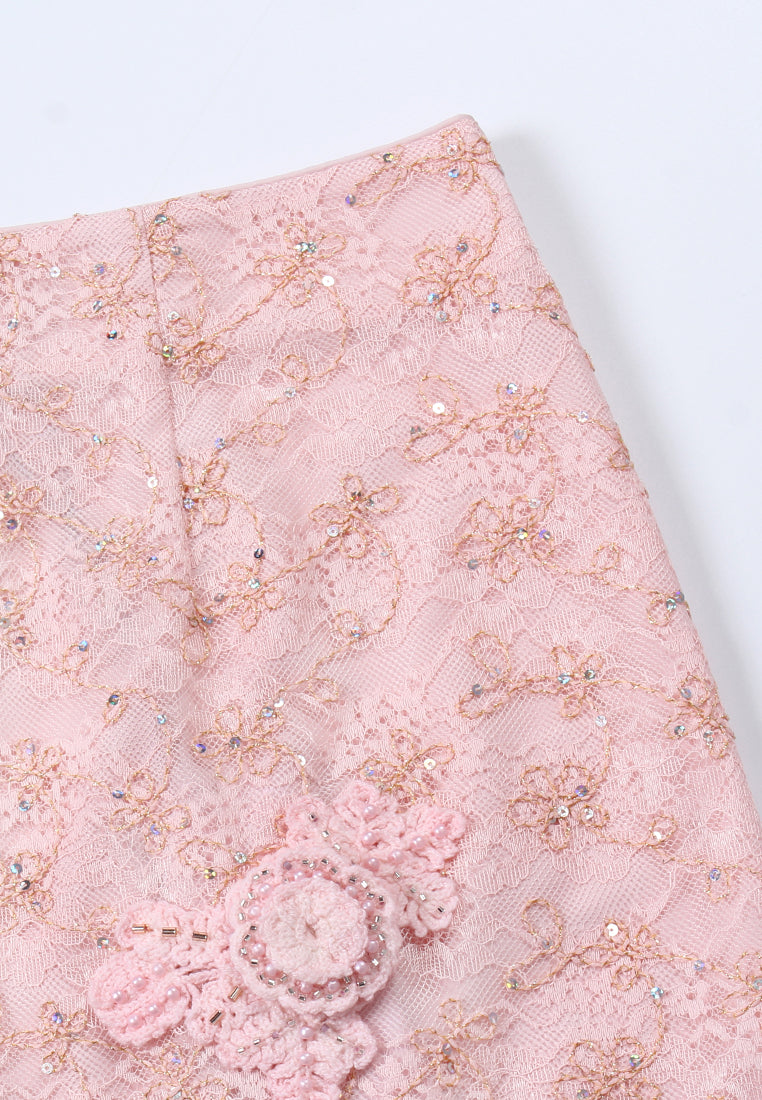 Blush Lace Embellished Skirt