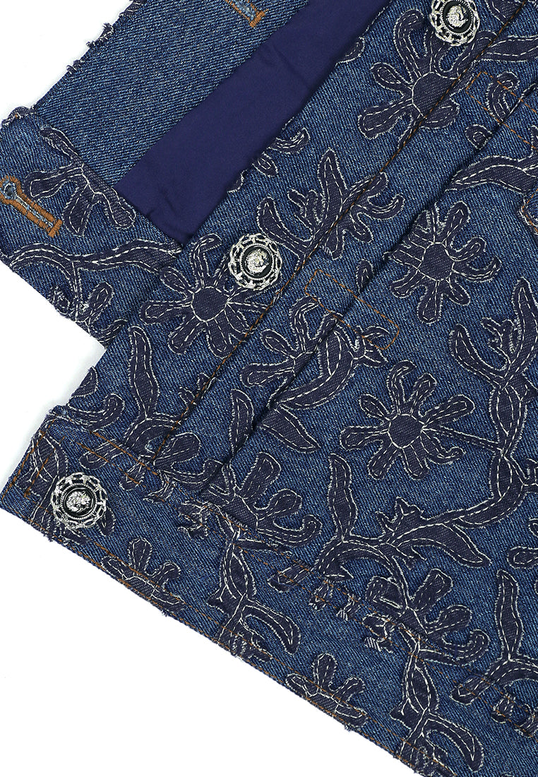 Bleu Denim Fleur Brodé Jacket