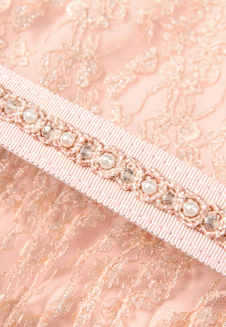 Embellished-trim Lurex Mesh Lace Dress