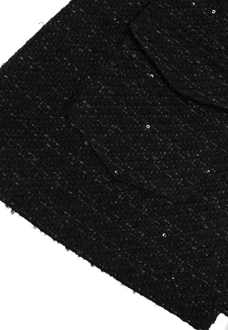 Noir Tweed Boutons Couleur Belted Jacket
