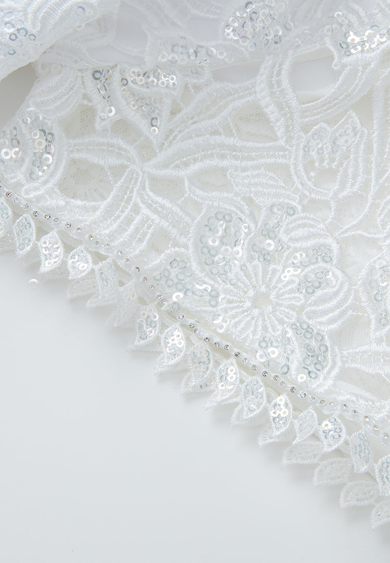 Embellished Pop-up Detail Hollow-carved Lace Dress