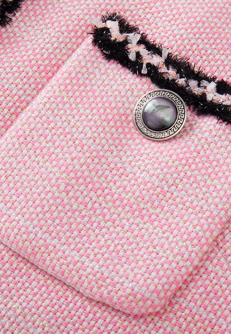 Black Trimmed Pink Tweed Vest