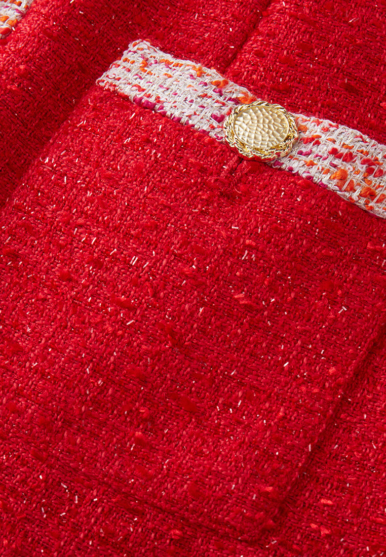 Three-quarter Sleeve Slit Pocket Tweed Dress